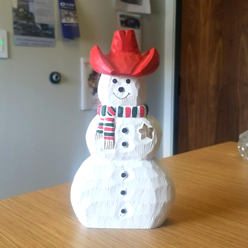 James Haddon wood carved sheriff snowman
